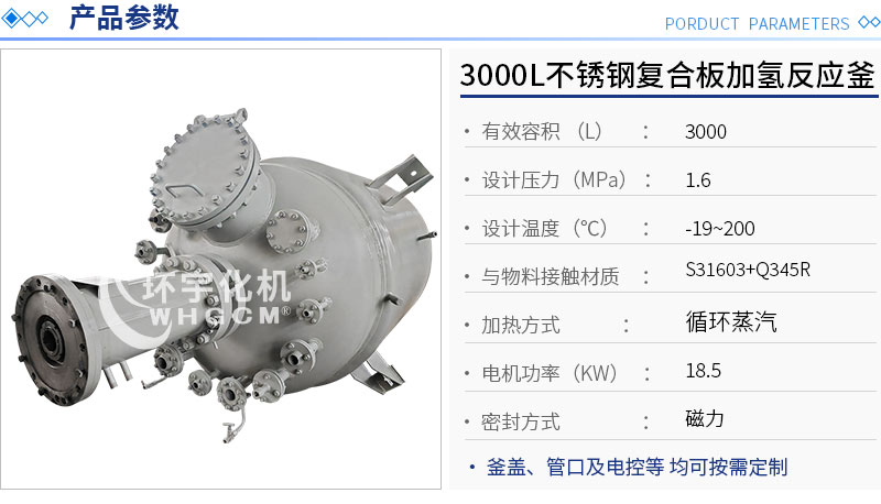 3000L不銹鋼復合板加氫工業(yè)反應釜