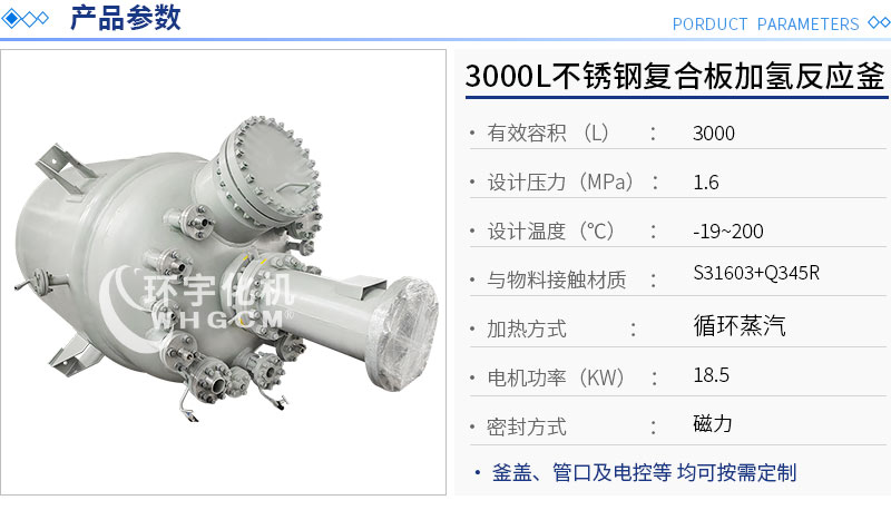 3000L不銹鋼復(fù)合板加氫反應(yīng)釜